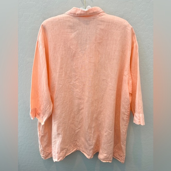 BRYN WALKER | Orange 100% Linen Lagenlook Oversized Button Down Shirt | Small - Picture 4 of 8